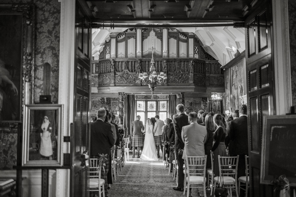 View from the rear of a wedding at historic Scottish Castle venue, Fyvie castle