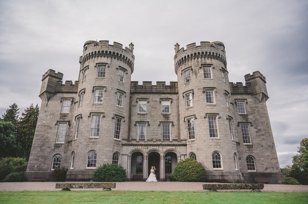 The frontage of stunning Cluny castle wedding venue