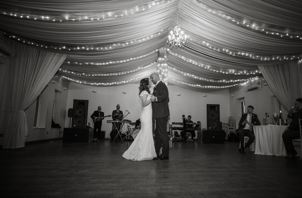 Evening dancing at Sally and Tim's wedding with the beautiful ballroom lights